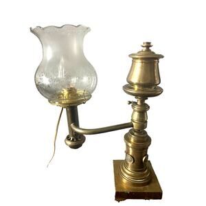 Antique Brass Argand Lamp by B. Gardiner, New York – Electrified